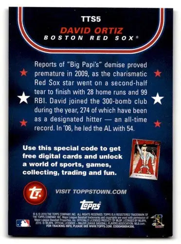 2010 Topps Opening Day #TTS5 David Ortiz Boston Red Sox Baseball Car ID:59613 - Baseball Card Single
