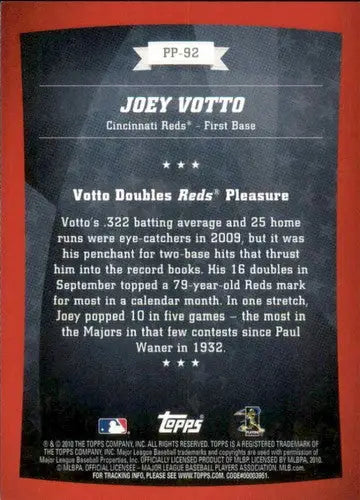 2010 Topps Peak Performance #PP-92 Joey Votto NM-MT Reds ID:73197 - Baseball Card Single