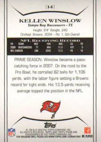 2010 Topps Prime #14 Kellen Winslow NM-MT Buccaneers ID:81433 - Football Card Single