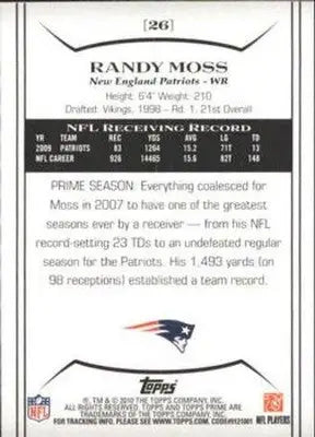 2010 Topps Prime #26 Randy Moss NM-MT Patriots ID:81434 - Football Card Single