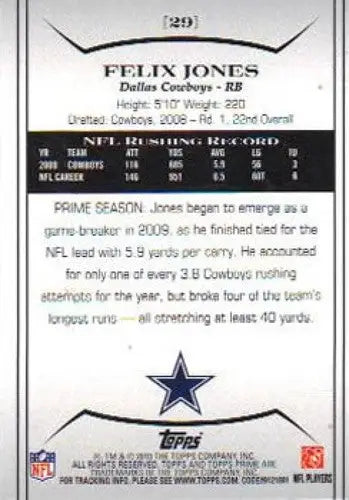 2010 Topps Prime #29 Felix Jones NM-MT Cowboys ID:81435 - Football Card Single
