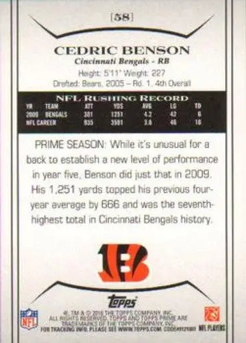 2010 Topps Prime #58 Cedric Benson NM-MT Bengals ID:81439 - Football Card Single