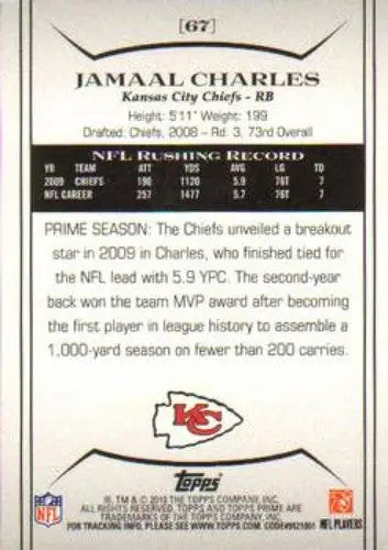 2010 Topps Prime #67 Jamaal Charles NM-MT Chiefs ID:81441 - Football Card Single