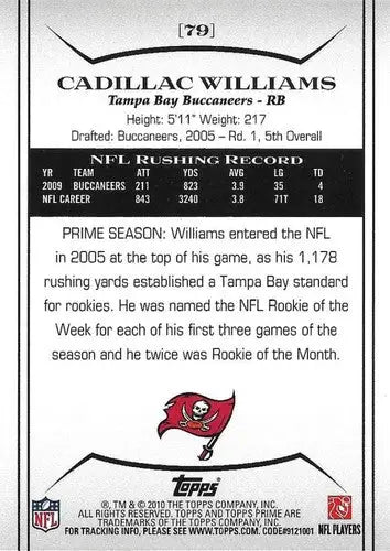 2010 Topps Prime #79 Cadillac Williams NM-MT Buccaneers ID:81442 - Football Card Single