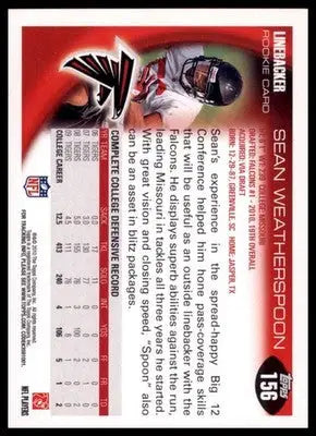 2010 Topps Sean Weatherspoon RC 156 Atlanta Falcons