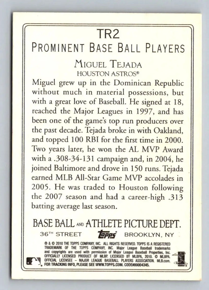 2010 Topps TR2 Miguel Tejada Turkey Red baseball card Houston Astros collectible