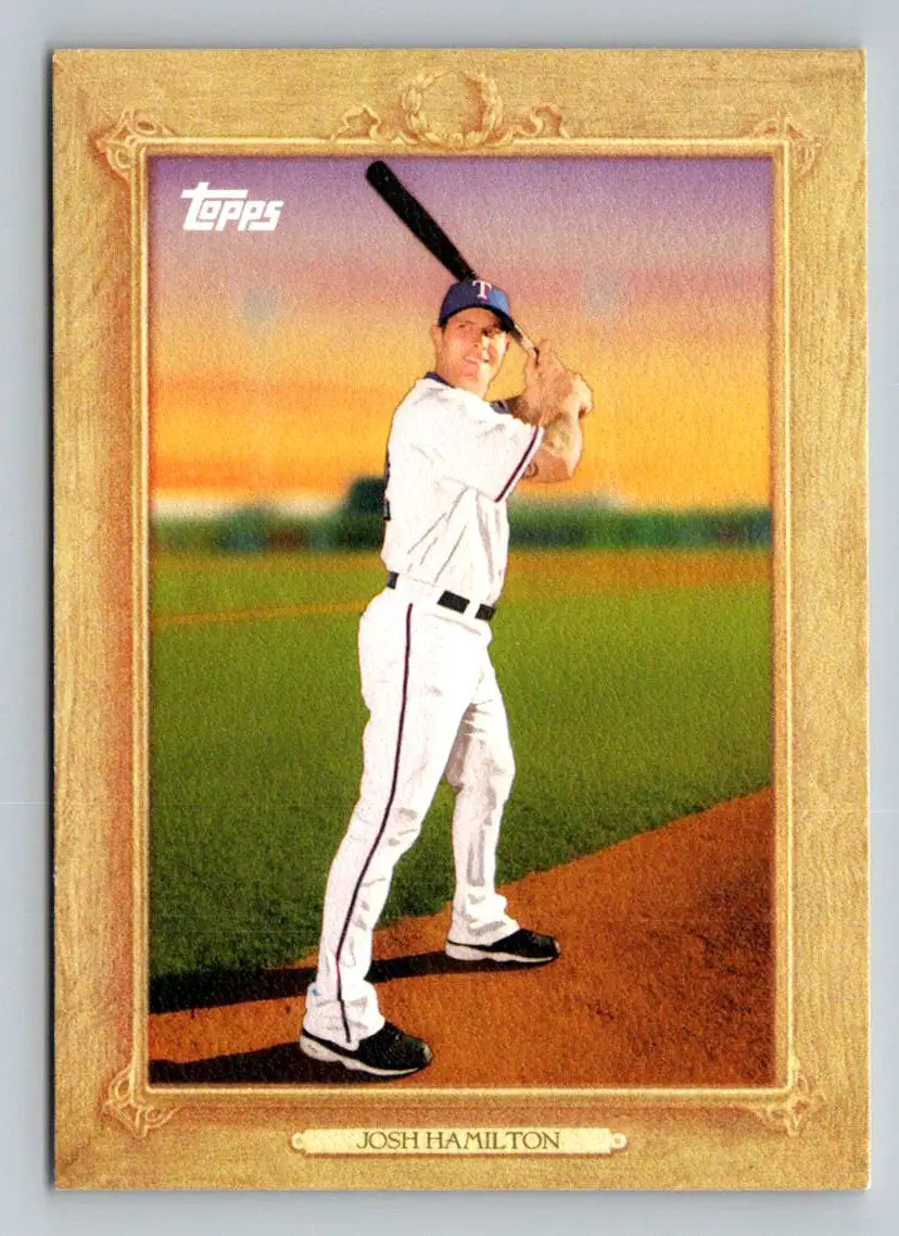 Framed 2010 Topps TR49 Josh Hamilton Turkey Red baseball card Texas Rangers display