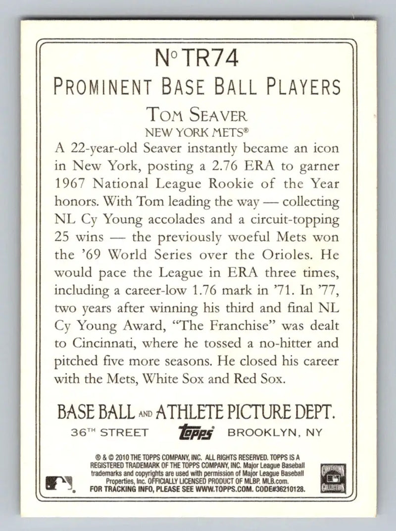 Tom Seaver baseball card from 2010 Topps Turkey Red TR74 New York Mets