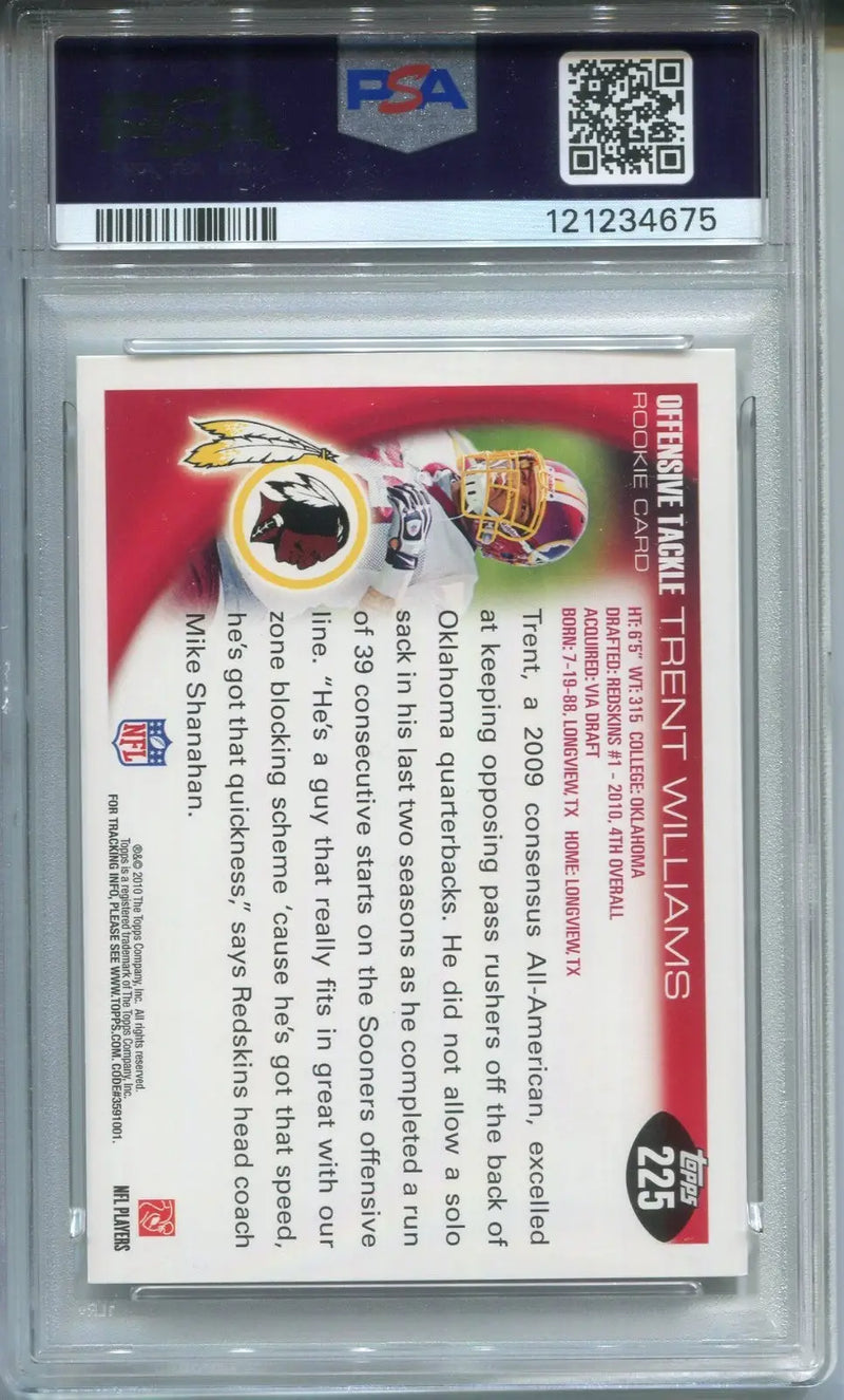 2010 Topps Trent Williams #225 PSA 9 MINT Washington Redskins SF 49ers RC Rookie - Football Card Single