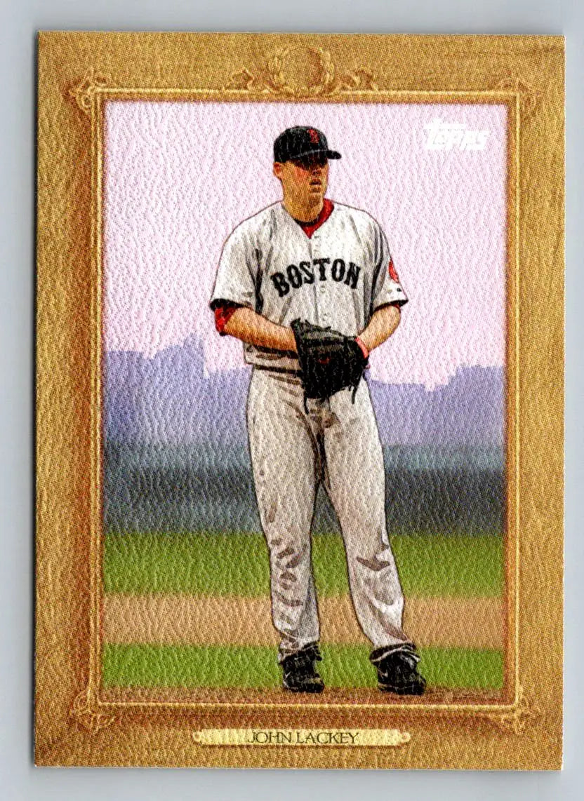 Framed John Lackey Turkey Red baseball card from 2010 Topps Update #TR105 Boston Red Sox