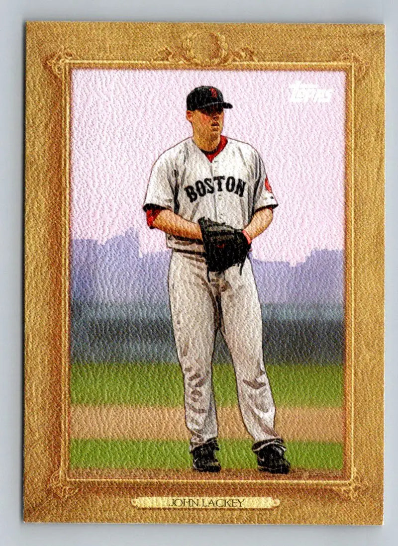 Framed John Lackey Turkey Red baseball card from 2010 Topps Update #TR105 Boston Red Sox