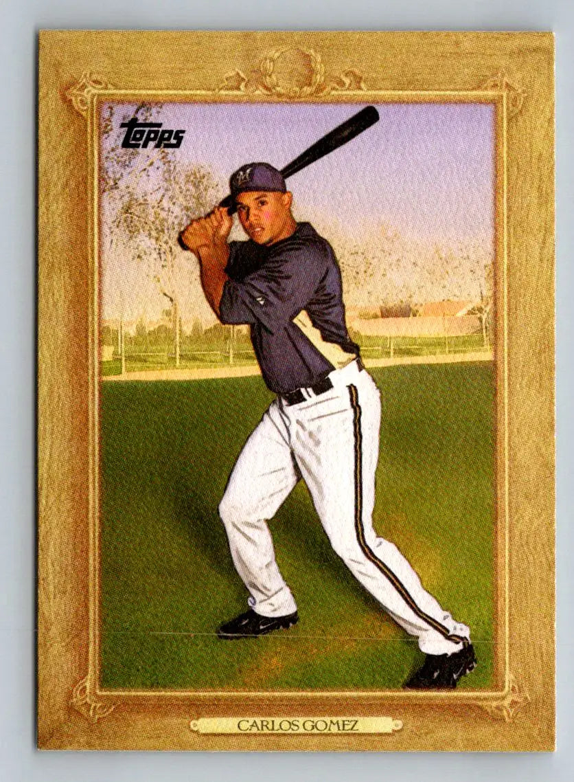 Framed baseball card of 2010 Topps Update TR117 Carlos Gomez Turkey Red Milwaukee Brewers