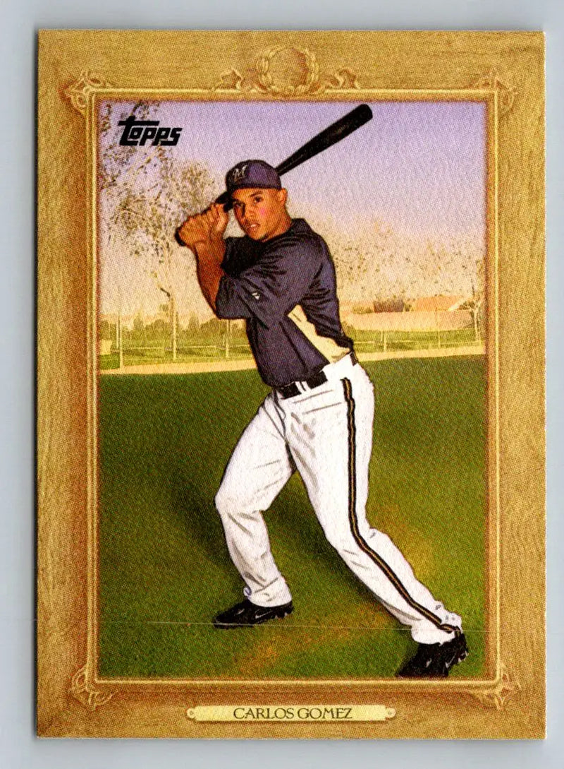 Framed baseball card of 2010 Topps Update TR117 Carlos Gomez Turkey Red Milwaukee Brewers