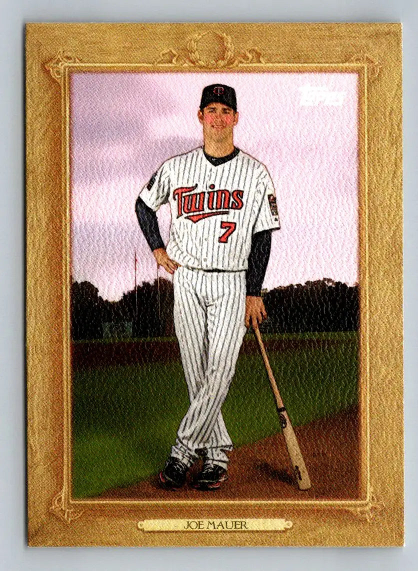 Framed Joe Mauer baseball card from 2010 Topps Update TR118 Turkey Red Minnesota Twins