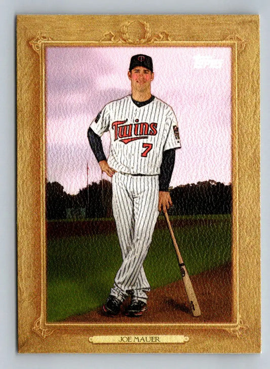Framed Joe Mauer baseball card from 2010 Topps Update TR118 Turkey Red Minnesota Twins