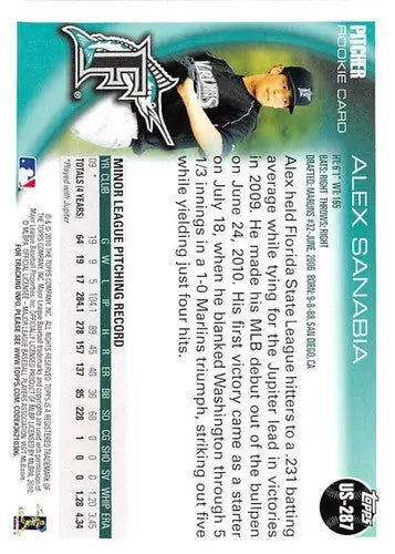Alex Sanabia baseball card from Topps Update rookie Marlins 2010 ID 73094