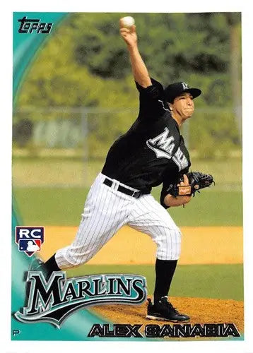Baseball card featuring Alex Sanabia rookie Marlins from 2010 Topps Update series
