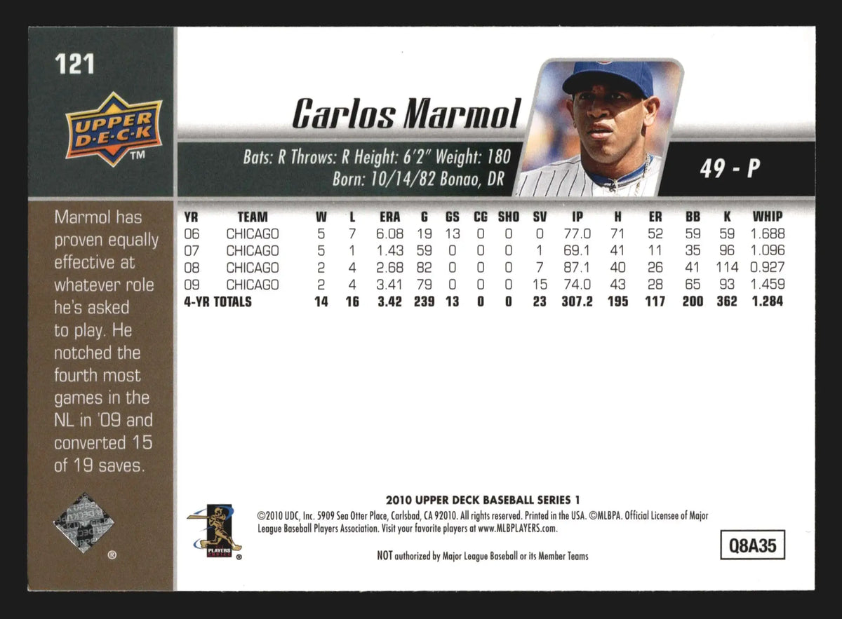 2010 Upper Deck #121 Carlos Marmol Chicago Cubs - Baseball Card Single