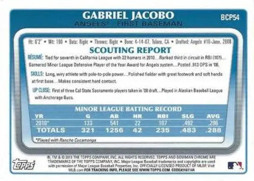 2011 Bowman Chrome Prospects #BCP54 Gabriel Jacobo NM-MT Angels - Baseball Card Single
