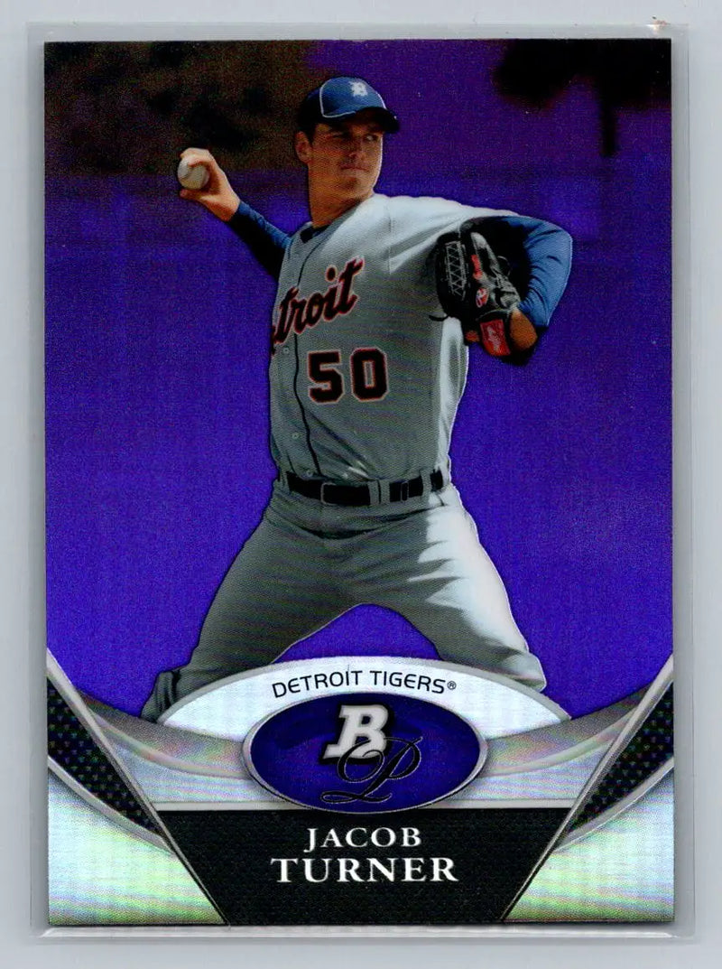 Baseball card featuring Jacob Turner from 2011 Bowman Platinum Purple Refractors BPP25