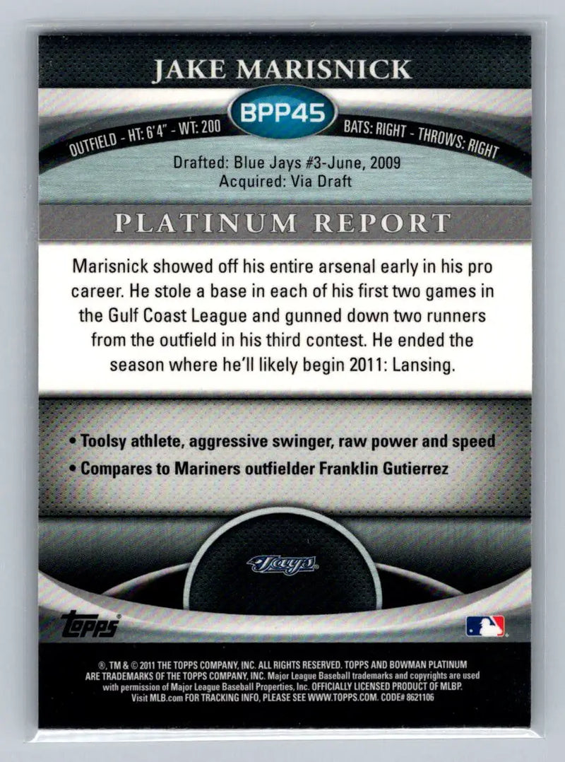 Jake Marisnick baseball card 2011 Bowman Platinum BPP45 X-Fractors Toronto Blue Jays