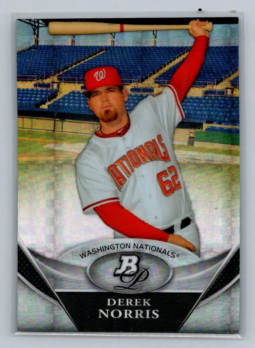 Derek Norris baseball card from 2011 Bowman Platinum BPP47 Prospects X-Fractors Nationals