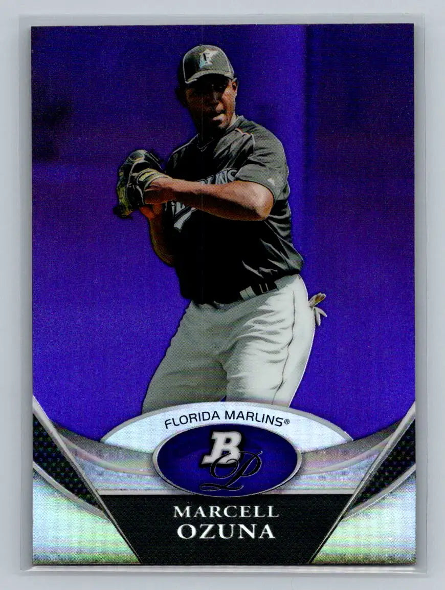 Marcell Ozuna baseball card 2011 Bowman Platinum BPP88 Purple Refractors Florida Marlins