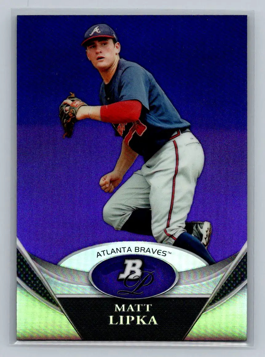 Matt Lipka baseball card 2011 Bowman Platinum BPP95 Purple Refractors Atlanta Braves