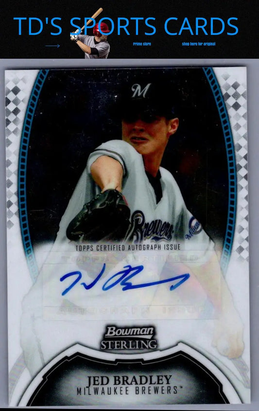 Signed Jed Bradley baseball card from 2011 Bowman Sterling Bradley Prospect Autographs