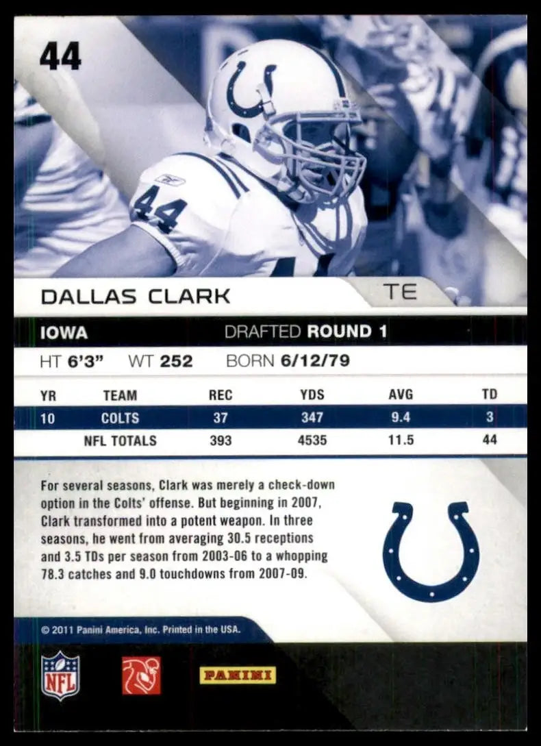 2011 Panini Absolute Memorabilia Dallas Clark #44 Indianapolis Colts Football - Football Card Single