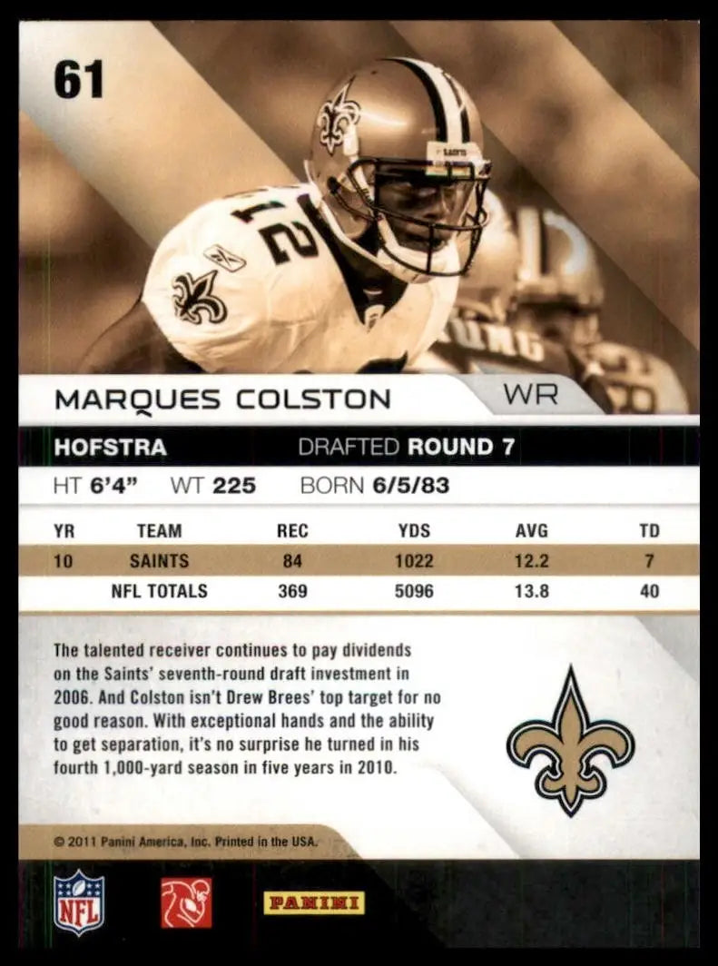 2011 Panini Absolute Memorabilia Marques Colston #61 New Orleans Saints Football - Football Card Single