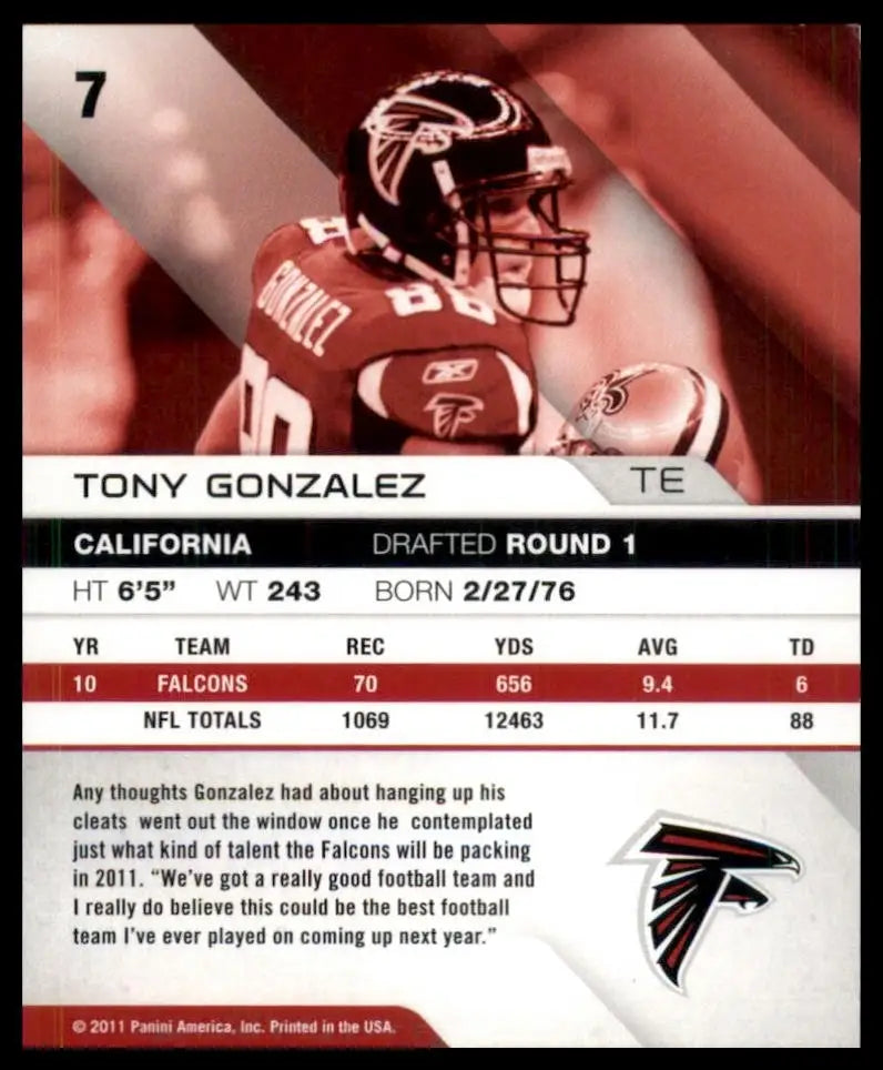 2011 Panini Absolute Memorabilia Tony Gonzalez #7 Spectrum Blue /100 Falcons NFL - Football Card Single