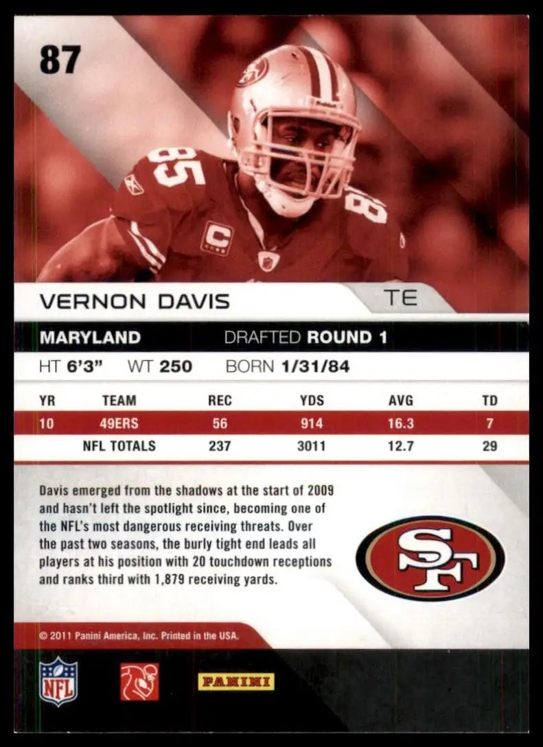 2011 Panini Absolute Memorabilia Vernon Davis #87 San Francisco 49ers Football - Football Card Single
