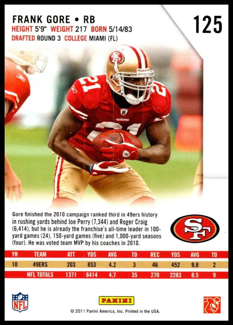 2011 Panini Rookies and Stars #125 Frank Gore NM-MT 49ers ID:81409 ID:81409 - Football Card Single