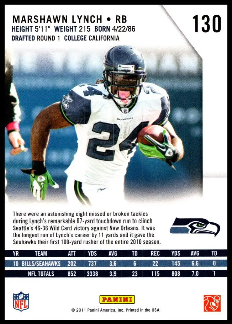 2011 Panini Rookies and Stars #130 Marshawn Lynch NM-MT Seahawks ID:20998 - Football Card Single
