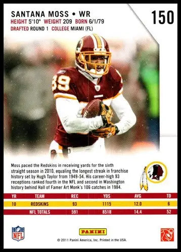 2011 Panini Rookies and Stars #150 Santana Moss NM-MT Redskins ID:81411 - Football Card Single
