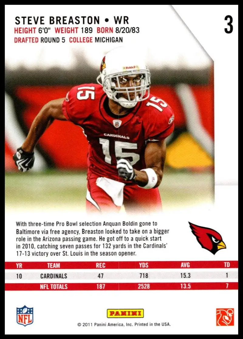 2011 Panini Rookies and Stars #3 Steve Breaston NM-MT Cardinals ID:81401 - Football Card Single