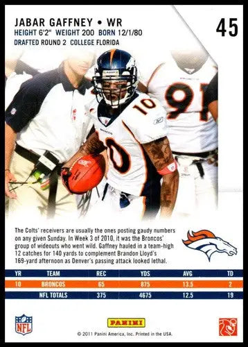 2011 Panini Rookies and Stars #45 Jabar Gaffney NM-MT Broncos ID:81404 - Football Card Single