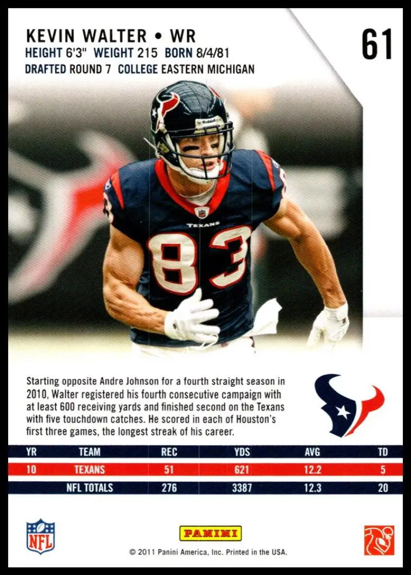 2011 Panini Rookies and Stars #61 Kevin Walter NM-MT Texans ID:81407 - Football Card Single