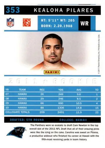 Original gloss Kealoha Pilares football card from 2011 Panini Score Rookie simply Sandoval NM-MT RC Panthers