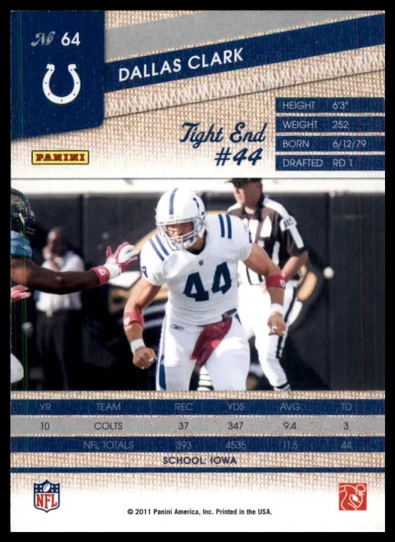 2011 Panini Threads Dallas Clark #64 Indianapolis Colts Football Card NFL Sports - Football Card Single