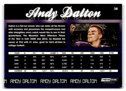 Original gloss of Andy Dalton football card from 2011 Press Pass series