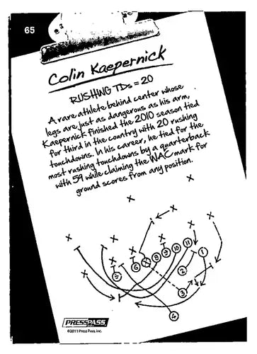 Press Pass Colin Kaepernick football trading card with play diagram and player stats