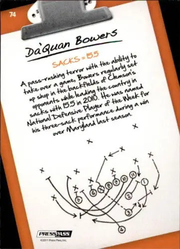Original gloss Football Player Trading Card Press Pass Da’Quan Bowers NM-MT 2011