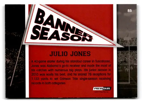 Julio Jones Press Pass football card with Banner Season design and original gloss
