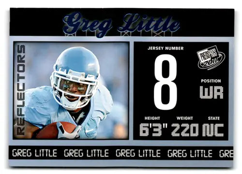 Football trading card of Greg Little from 2011 Press Pass Reflectors Blue series