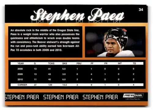 2011 Press Pass Reflectors Blue #34 Stephen Paea NM Near Mint ID:73692 - Football Card Single