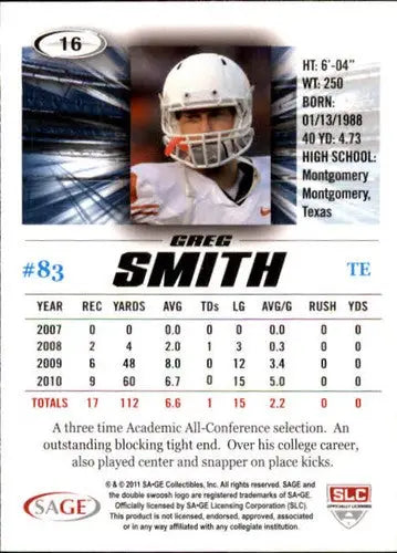 2011 SAGE Hit #16 Greg Smith NM-MT ID:14213 - Basketball Card Single