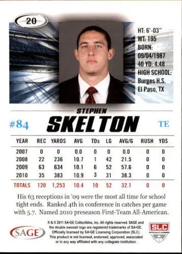 2011 SAGE Hit #20 Stephen Skelton - Football Card Single