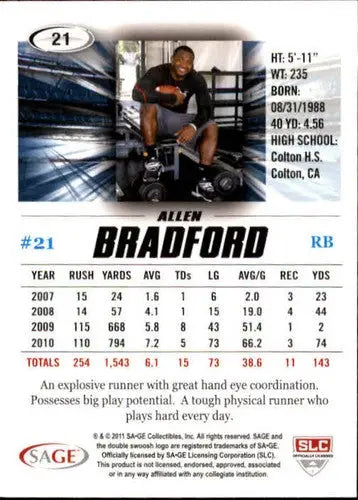2011 SAGE Hit #21 Allen Bradford NM-MT - Football Card Single